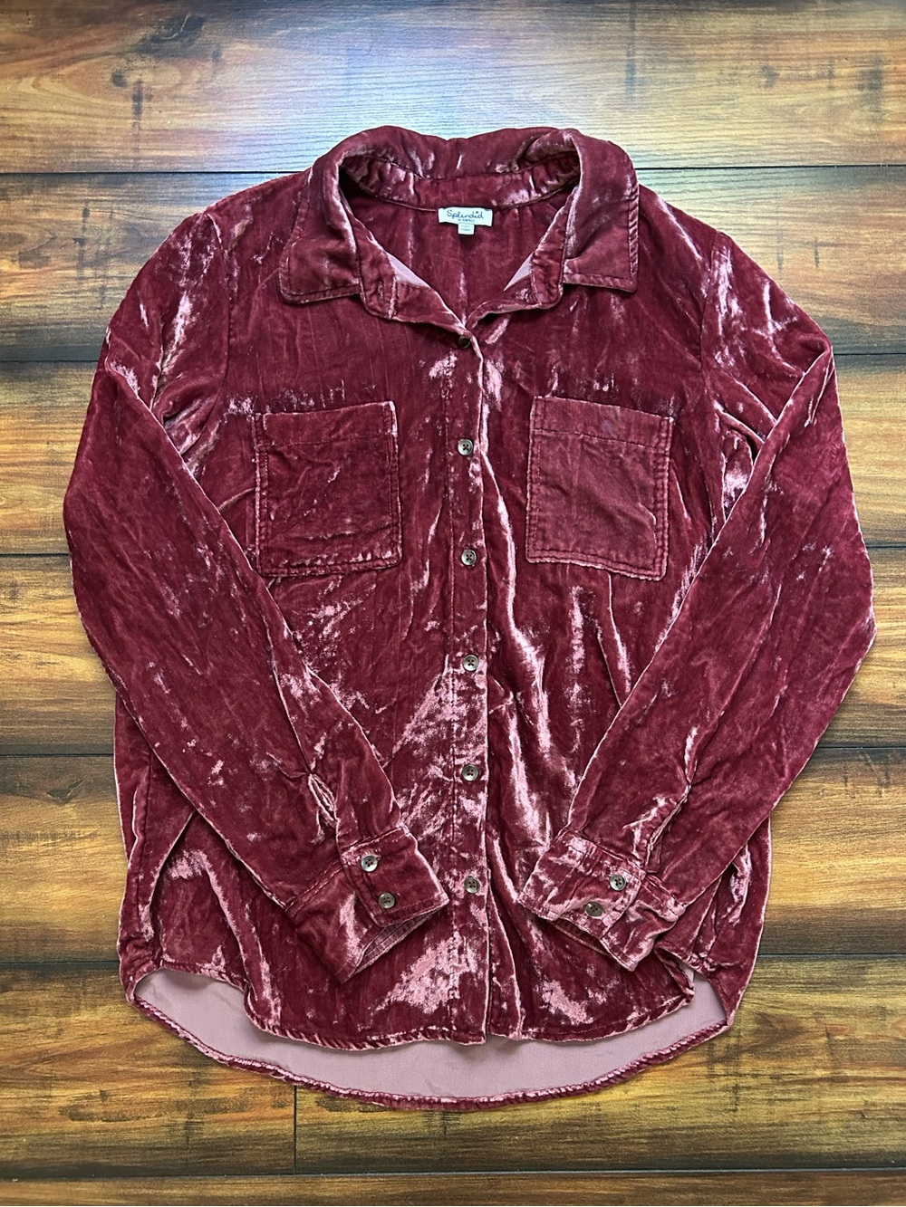Splendid Pink Velvet Button Up Shirt Sz XS